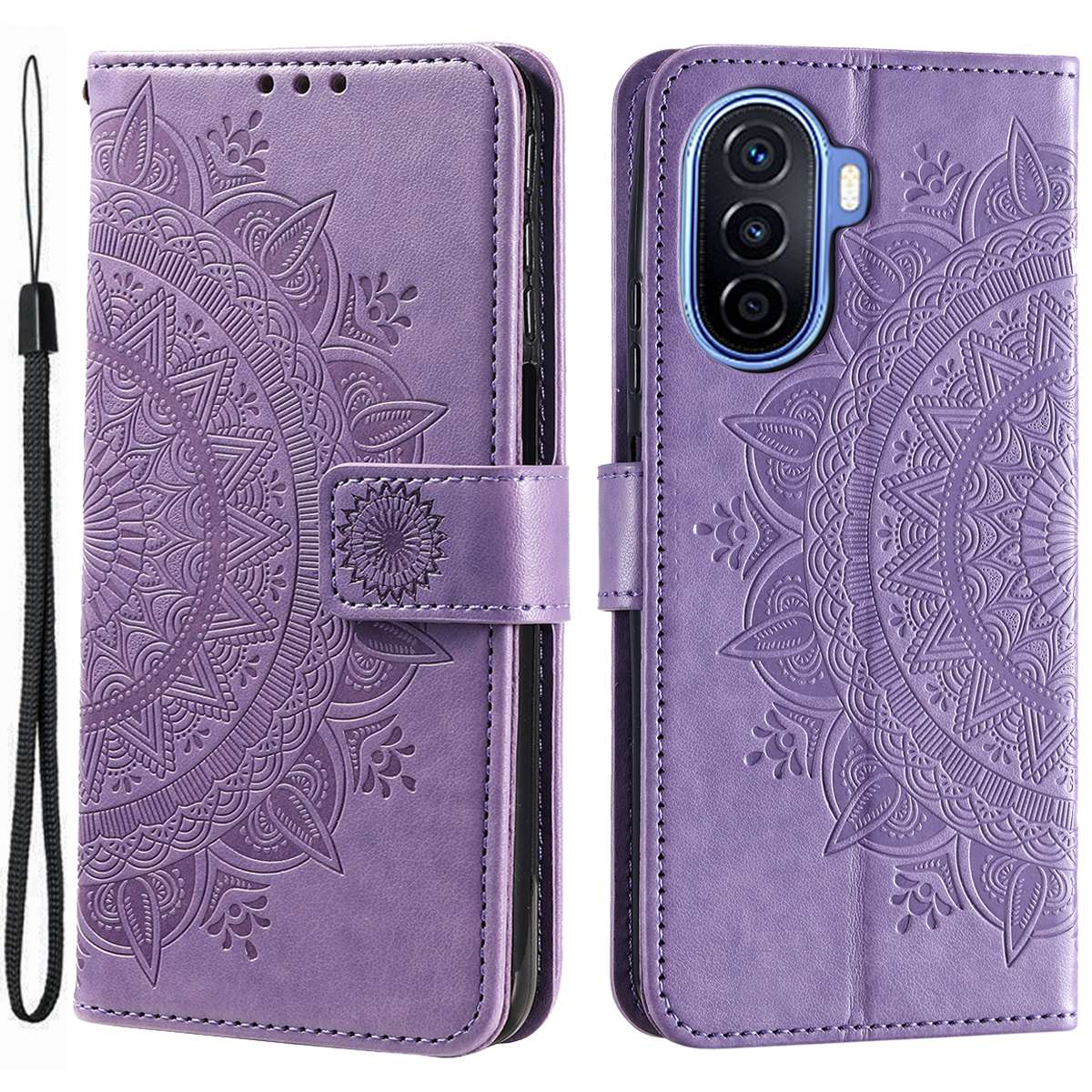 For Huawei nova Y70 Plus 4G Mandala Flower Imprinted PU Leather Wallet Case Flip Stand Magnetic Clasp Shockproof Cover