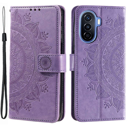 For Huawei nova Y70 Plus 4G Mandala Flower Imprinted PU Leather Wallet Case Flip Stand Magnetic Clasp Shockproof Cover