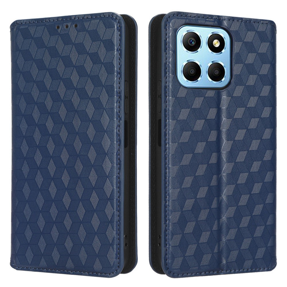 For Honor X6 4G / Play6C 4G / X8 5G Rhombus Pattern Imprinted Magnetic Closure Phone Cover PU Leather Flip Wallet Stand Drop-proof Phone Case