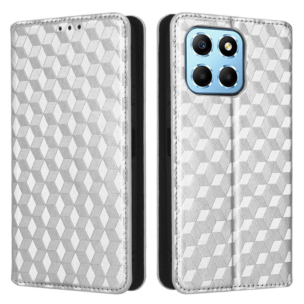 For Honor X6 4G / Play6C 4G / X8 5G Rhombus Pattern Imprinted Magnetic Closure Phone Cover PU Leather Flip Wallet Stand Drop-proof Phone Case