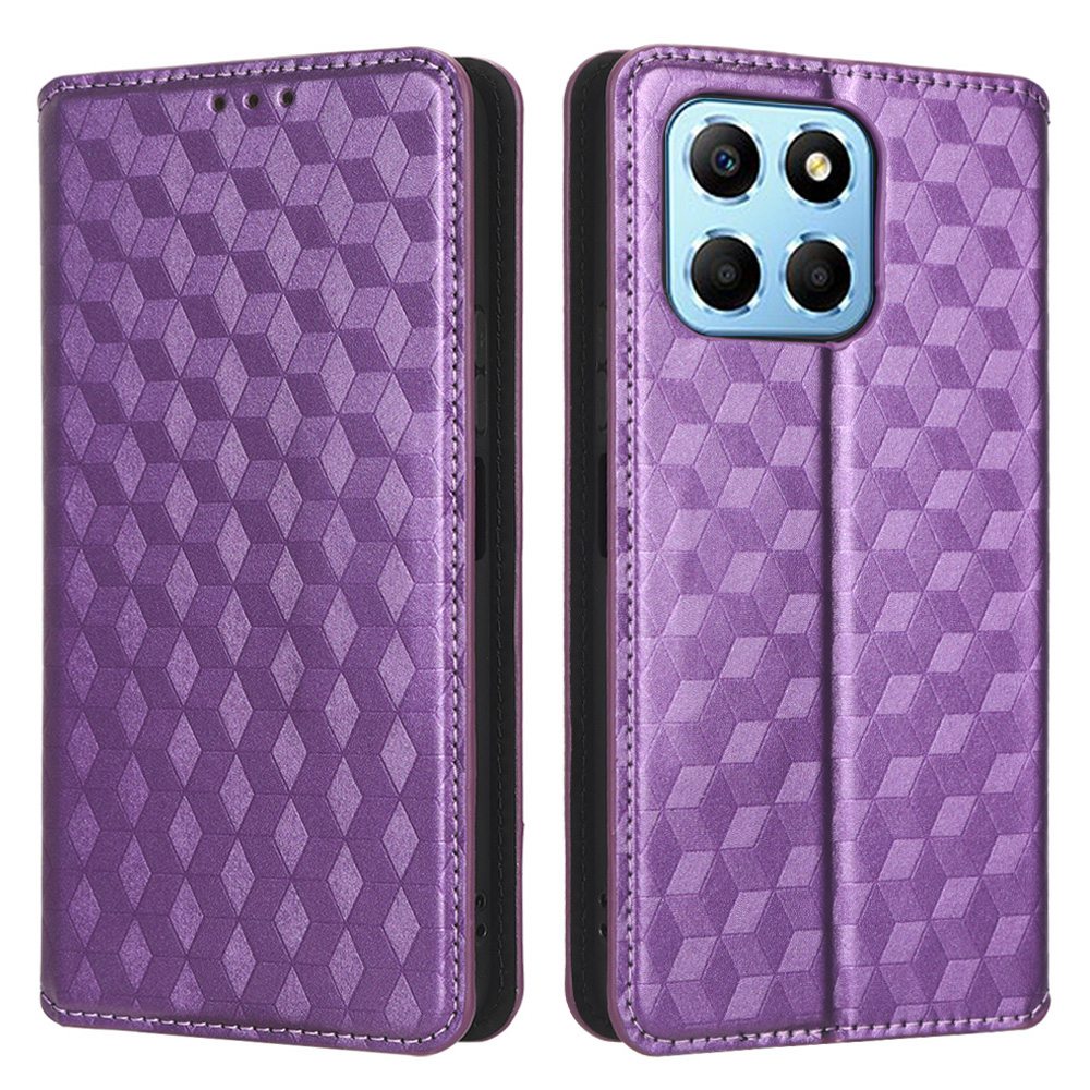 For Honor X6 4G / Play6C 4G / X8 5G Rhombus Pattern Imprinted Magnetic Closure Phone Cover PU Leather Flip Wallet Stand Drop-proof Phone Case