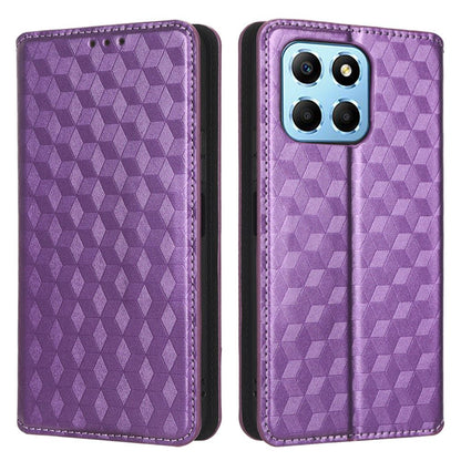 For Honor X6 4G / Play6C 4G / X8 5G Rhombus Pattern Imprinted Magnetic Closure Phone Cover PU Leather Flip Wallet Stand Drop-proof Phone Case