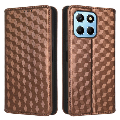 For Honor X6 4G / Play6C 4G / X8 5G Rhombus Pattern Imprinted Magnetic Closure Phone Cover PU Leather Flip Wallet Stand Drop-proof Phone Case