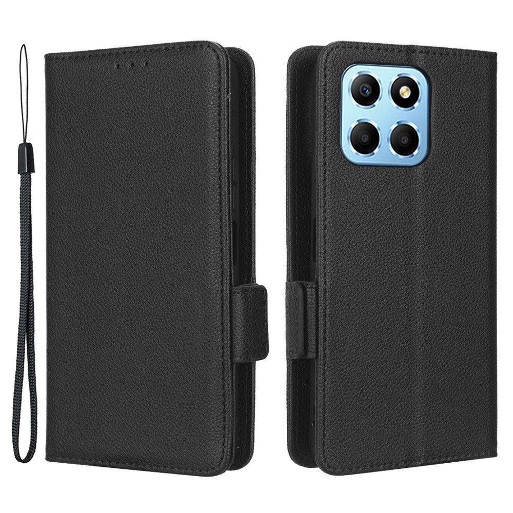 Anti-drop Litchi Texture Phone Cover for Honor X6 4G / Play6C 4G / X8 5G, PU Leather Dual Magnetic Clasp Flip Wallet Case
