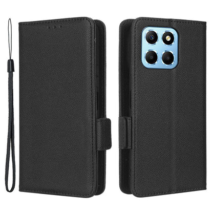 Anti-drop Litchi Texture Phone Cover for Honor X6 4G / Play6C 4G / X8 5G, PU Leather Dual Magnetic Clasp Flip Wallet Case