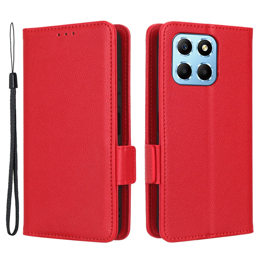 Anti-drop Litchi Texture Phone Cover for Honor X6 4G / Play6C 4G / X8 5G, PU Leather Dual Magnetic Clasp Flip Wallet Case