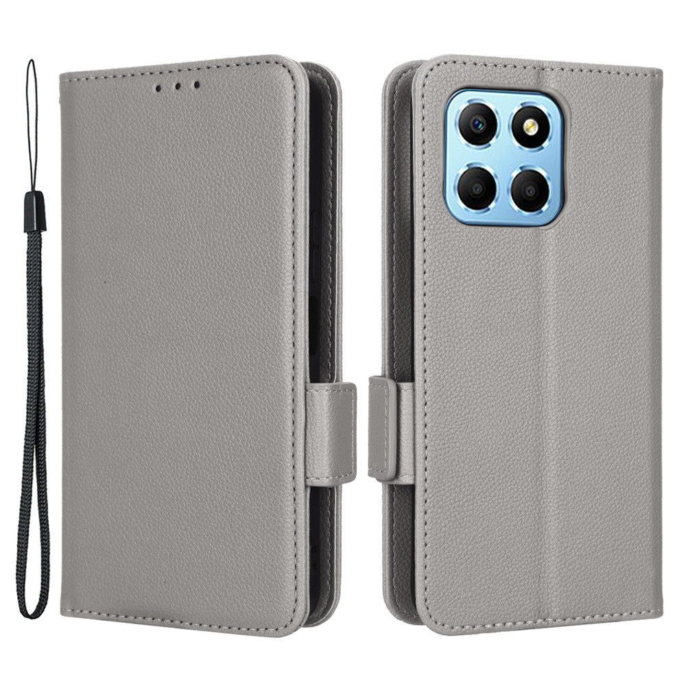 Anti-drop Litchi Texture Phone Cover for Honor X6 4G / Play6C 4G / X8 5G, PU Leather Dual Magnetic Clasp Flip Wallet Case
