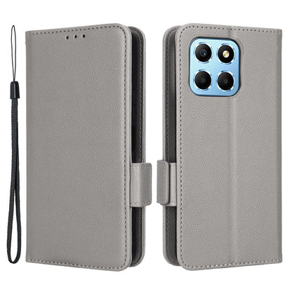 Anti-drop Litchi Texture Phone Cover for Honor X6 4G / Play6C 4G / X8 5G, PU Leather Dual Magnetic Clasp Flip Wallet Case