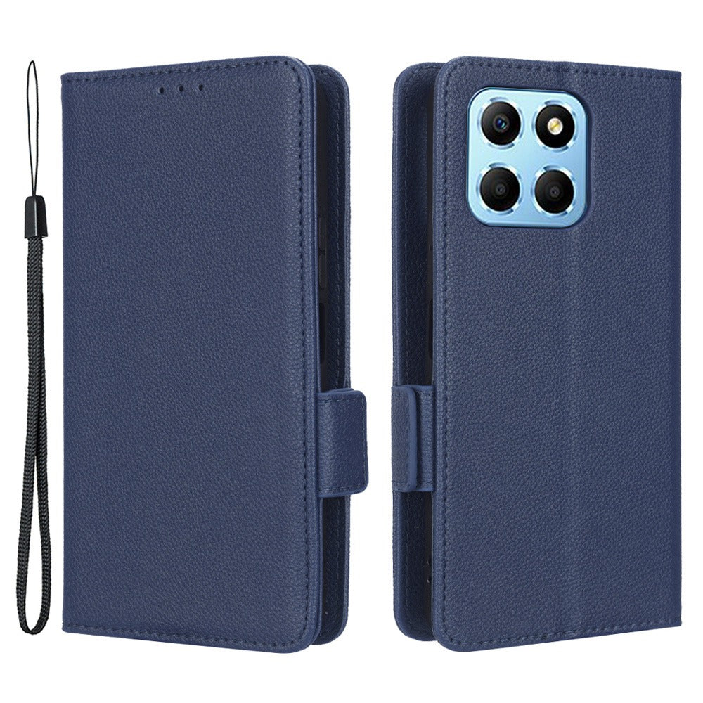 Anti-drop Litchi Texture Phone Cover for Honor X6 4G / Play6C 4G / X8 5G, PU Leather Dual Magnetic Clasp Flip Wallet Case