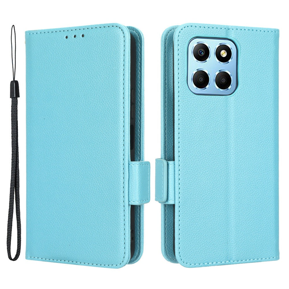 Anti-drop Litchi Texture Phone Cover for Honor X6 4G / Play6C 4G / X8 5G, PU Leather Dual Magnetic Clasp Flip Wallet Case