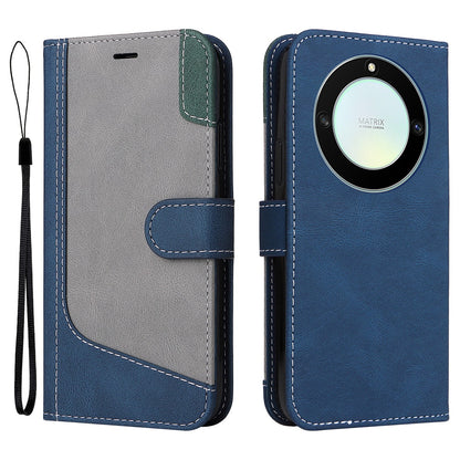 For Honor X40 5G Three-color Splicing PU Leather Stand Cover Collision Resistant Phone Wallet Case with Wrist Strap