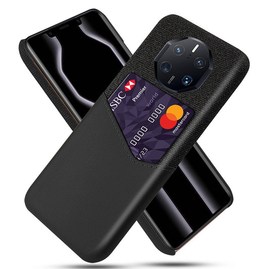 For Huawei Mate 50 RS Porsche Design 4G Anti-fall Cellphone Case Cloth Texture Phone Case Card Holder PU Leather Coated PC Cover