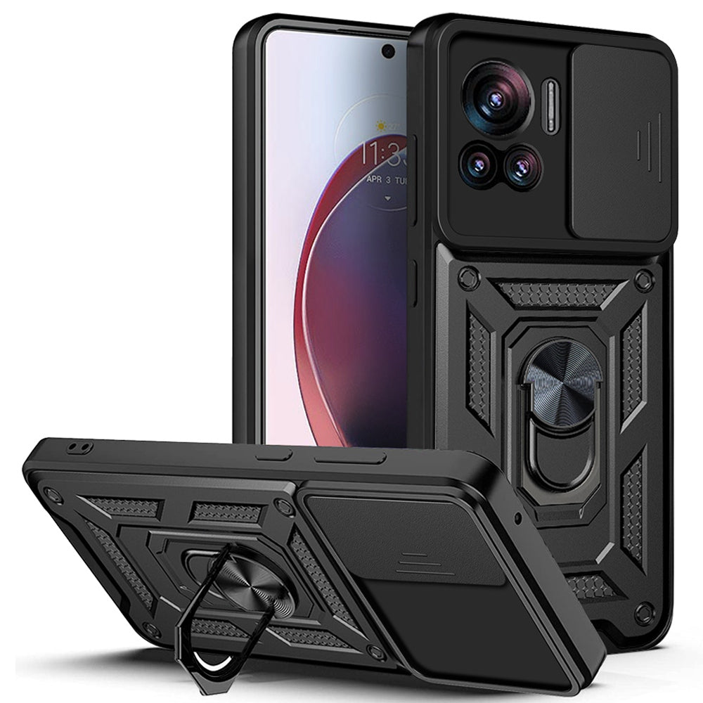 PC + TPU Phone Cover For Motorola Moto X30 Pro 5G / Edge 30 Ultra 5G Ring Kickstand Anti-fall Phone Case with Slide Camera Lid