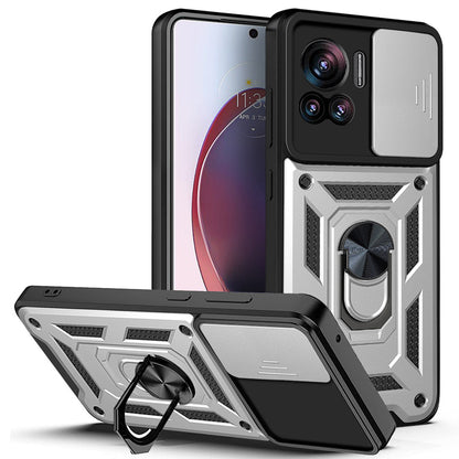 PC + TPU Phone Cover For Motorola Moto X30 Pro 5G / Edge 30 Ultra 5G Ring Kickstand Anti-fall Phone Case with Slide Camera Lid