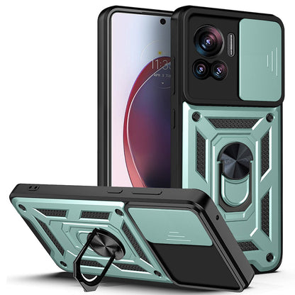 PC + TPU Phone Cover For Motorola Moto X30 Pro 5G / Edge 30 Ultra 5G Ring Kickstand Anti-fall Phone Case with Slide Camera Lid