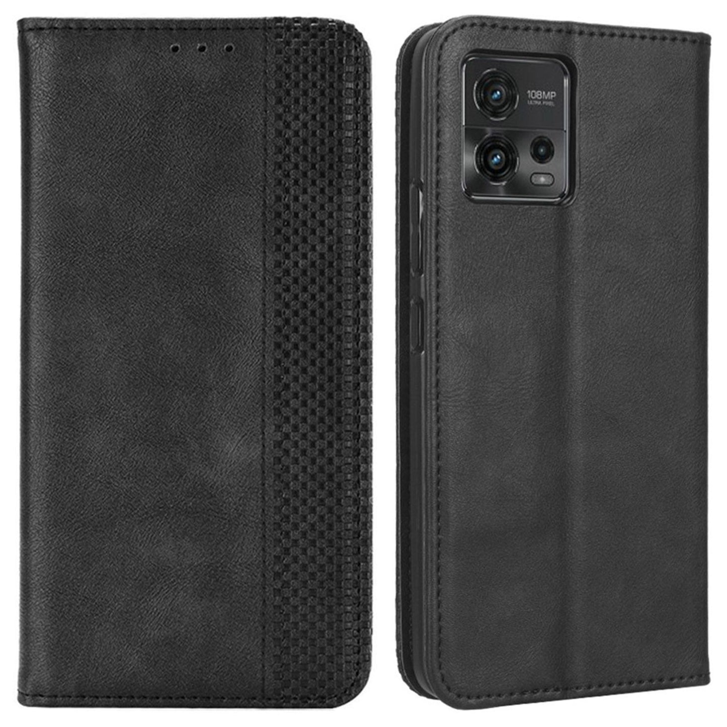 Retro Texture Imprinted Phone Case For Motorola Moto G72 4G, PU Leather Wallet Stand Magnetic Auto-absorbed Drop-proof Phone Cover