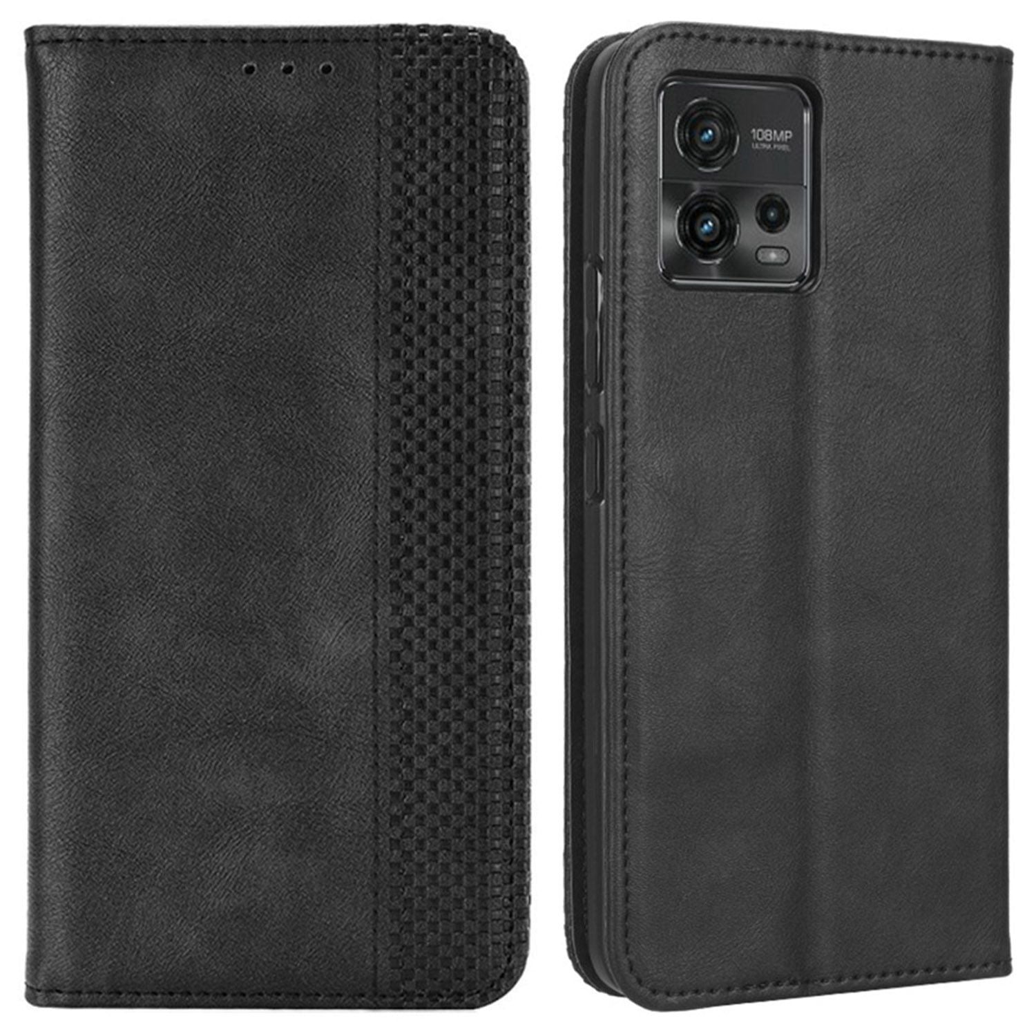 Retro Texture Imprinted Phone Case For Motorola Moto G72 4G, PU Leather Wallet Stand Magnetic Auto-absorbed Drop-proof Phone Cover