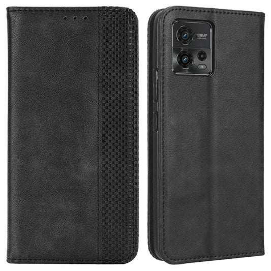 Retro Texture Imprinted Phone Case For Motorola Moto G72 4G, PU Leather Wallet Stand Magnetic Auto-absorbed Drop-proof Phone Cover
