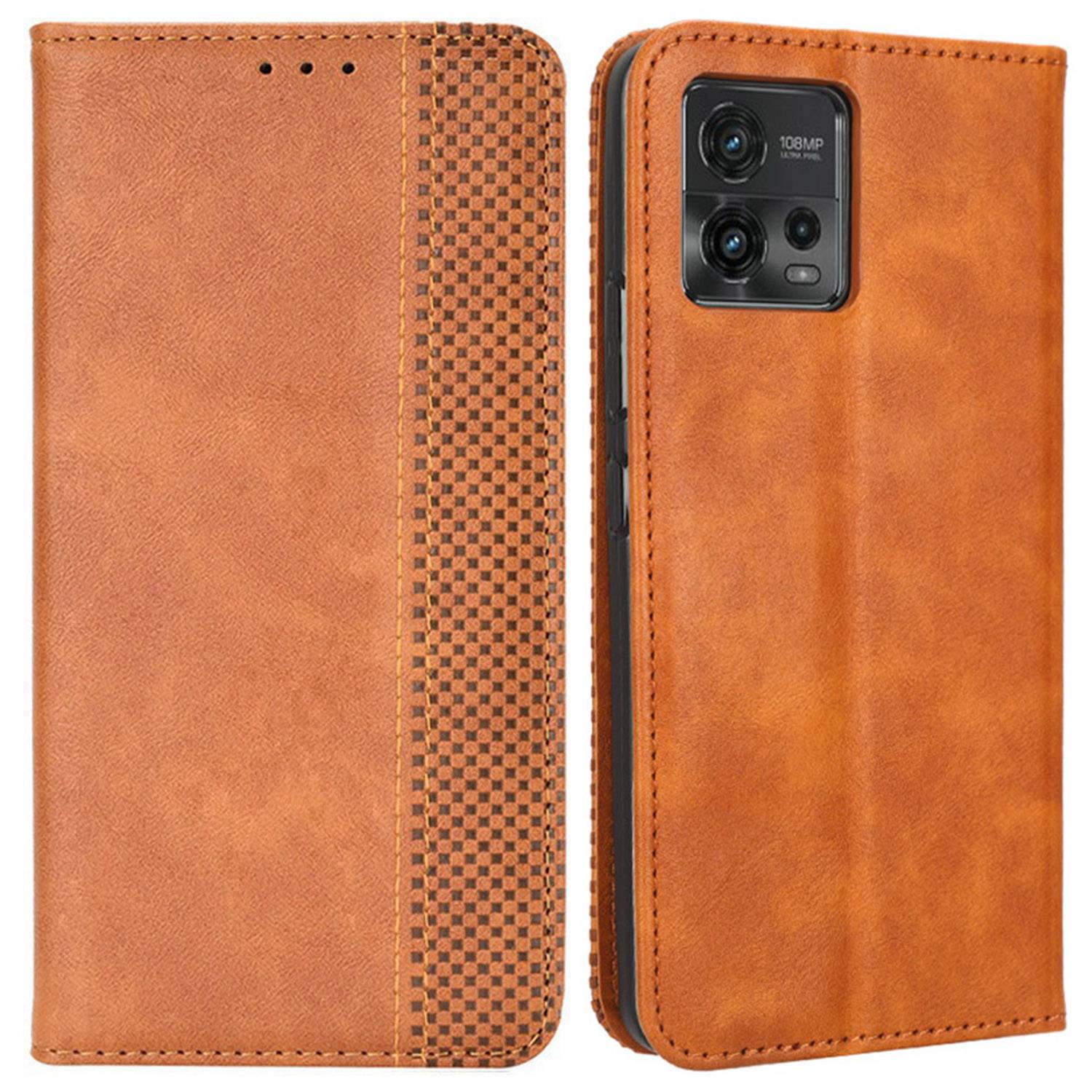 Retro Texture Imprinted Phone Case For Motorola Moto G72 4G, PU Leather Wallet Stand Magnetic Auto-absorbed Drop-proof Phone Cover