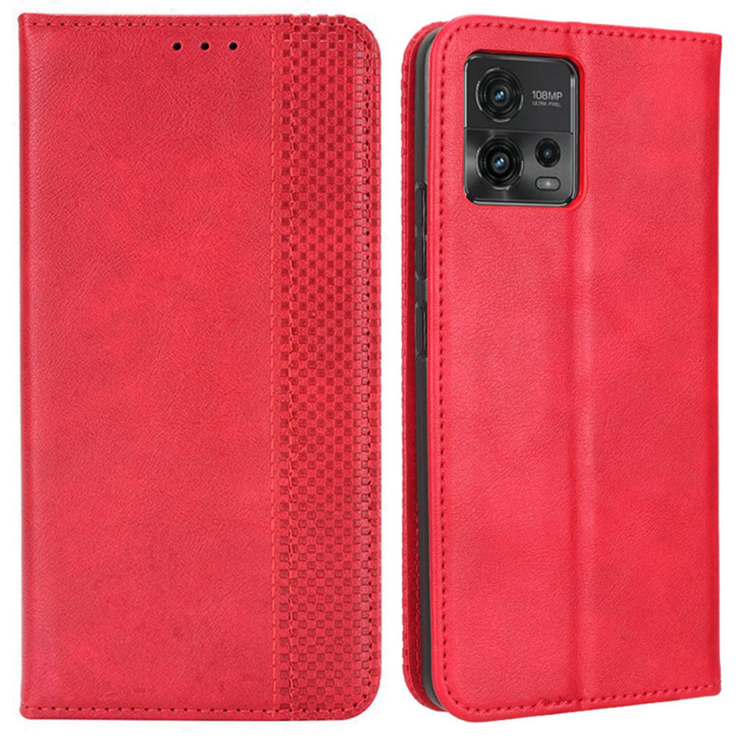 Retro Texture Imprinted Phone Case For Motorola Moto G72 4G, PU Leather Wallet Stand Magnetic Auto-absorbed Drop-proof Phone Cover