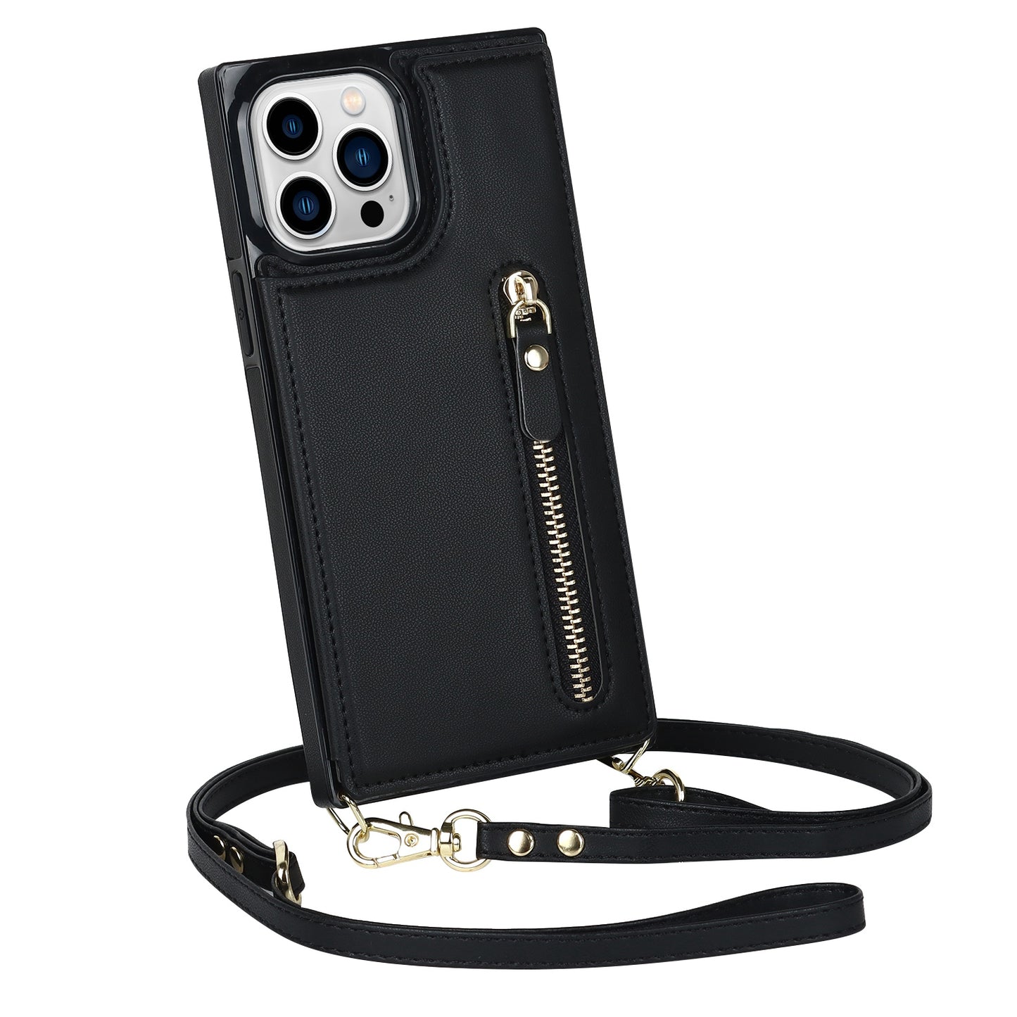 Wallet Phone Case for iPhone 13 Pro 6.1 inch Anti-Scratch Protective Case TPU PU Leather Shockproof Cover with Zippered Pouch / Shoulder Strap