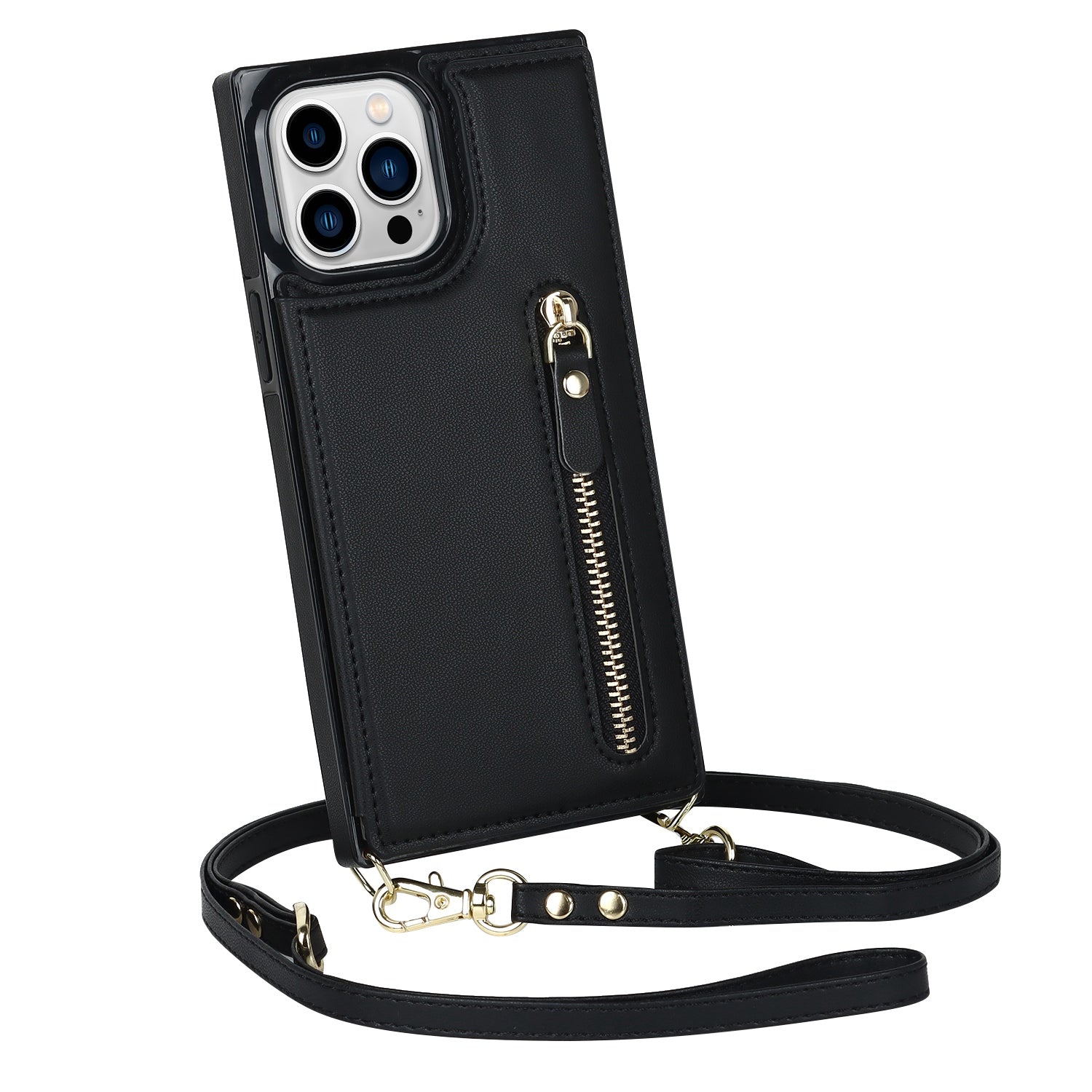 Wallet Phone Case for iPhone 13 Pro 6.1 inch Anti-Scratch Protective Case TPU PU Leather Shockproof Cover with Zippered Pouch / Shoulder Strap