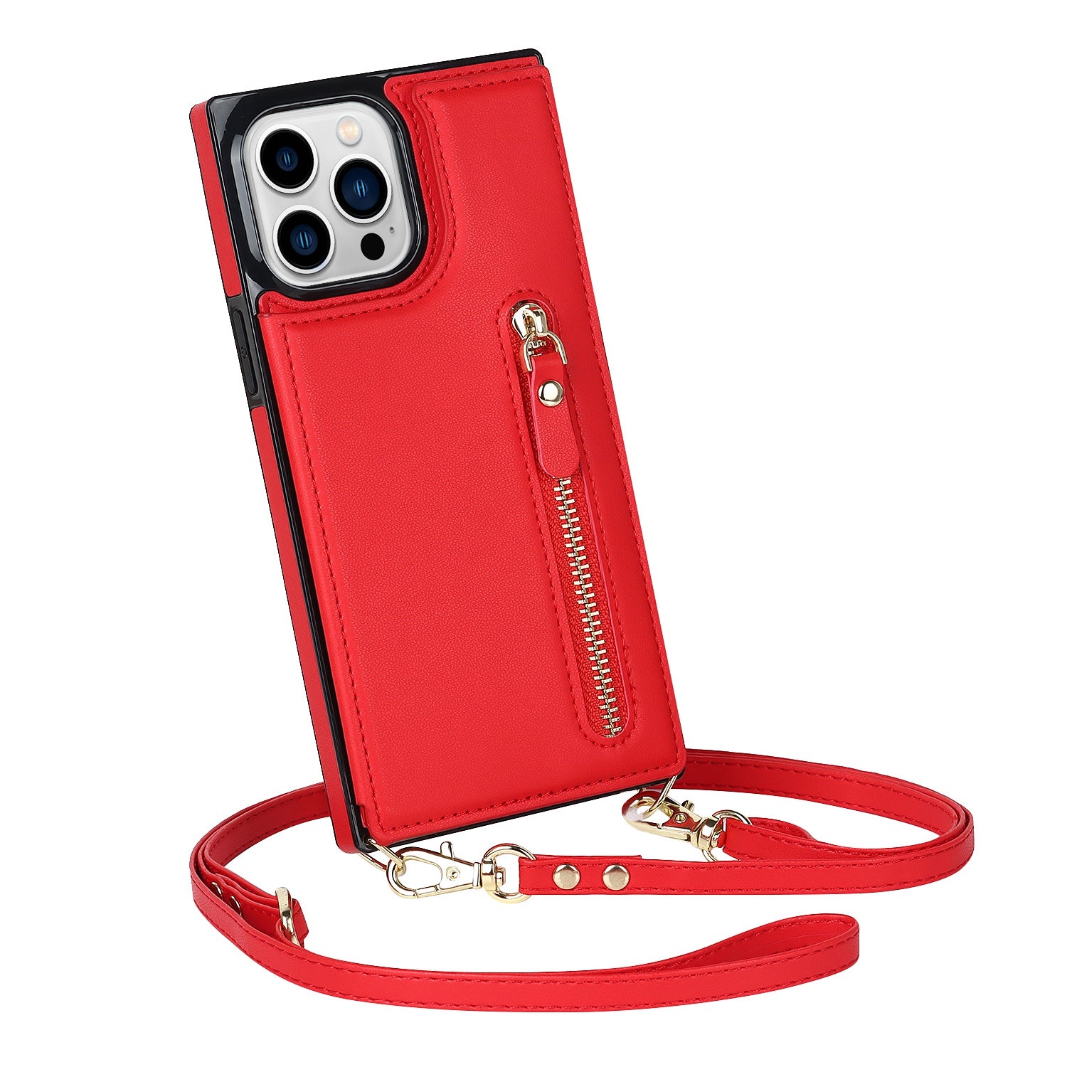 Wallet Phone Case for iPhone 13 Pro 6.1 inch Anti-Scratch Protective Case TPU PU Leather Shockproof Cover with Zippered Pouch / Shoulder Strap