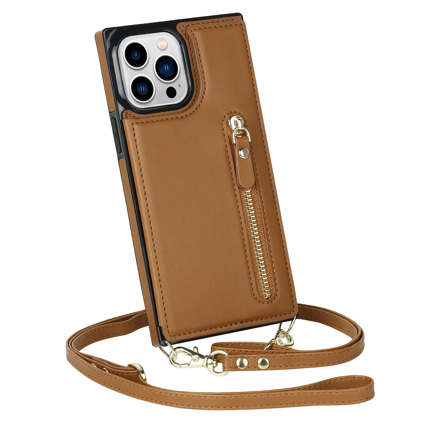 Wallet Phone Case for iPhone 13 Pro 6.1 inch Anti-Scratch Protective Case TPU PU Leather Shockproof Cover with Zippered Pouch / Shoulder Strap