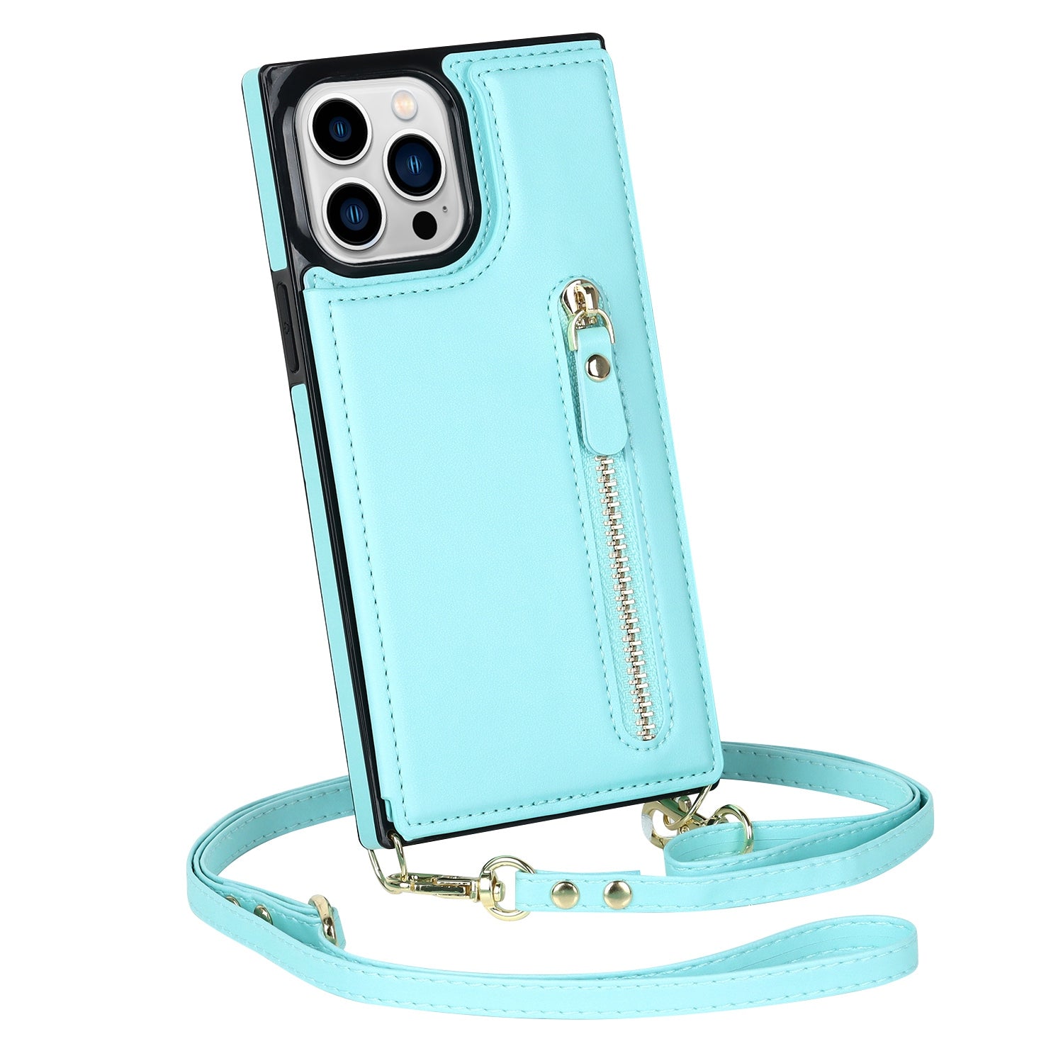 Wallet Phone Case for iPhone 13 Pro 6.1 inch Anti-Scratch Protective Case TPU PU Leather Shockproof Cover with Zippered Pouch / Shoulder Strap