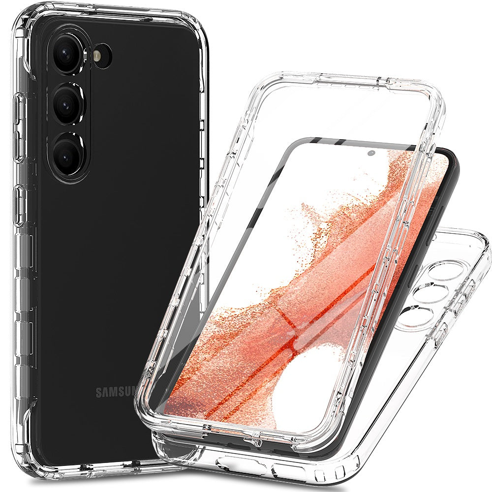 For Samsung Galaxy S23 Clear Gradient Phone Case 3-in-1 Hybrid PC + TPU Reinforced Full Protection Cover with PET Screen Protector