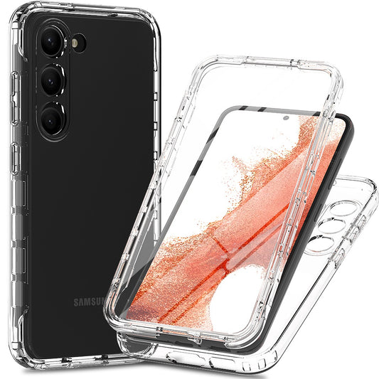 For Samsung Galaxy S23 Clear Gradient Phone Case 3-in-1 Hybrid PC + TPU Reinforced Full Protection Cover with PET Screen Protector