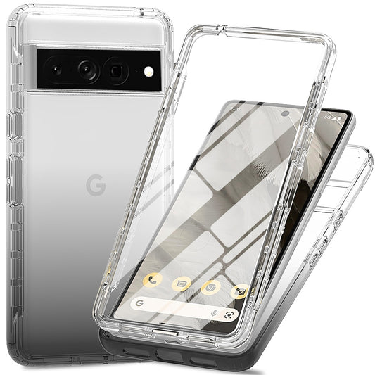 For Google Pixel 7 Pro 5G Phone Case 3-in-1 PC + TPU Cell Phone Shell Gradient Shockproof Case with PET Screen Protector