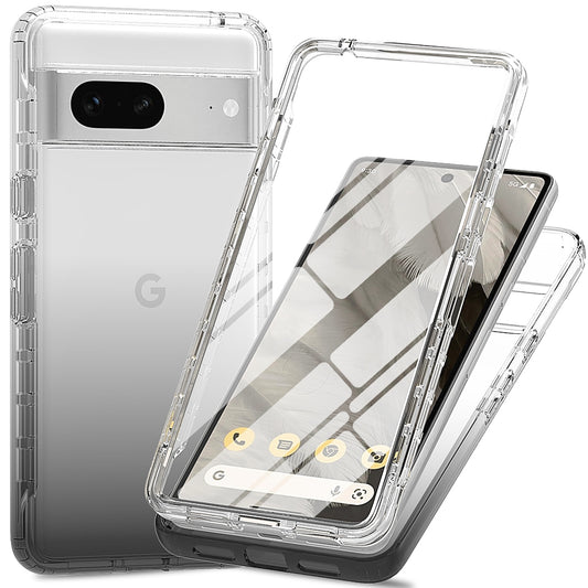 For Google Pixel 7 5G 3-in-1 Hybrid PC + TPU Cell Phone Shell Cover Gradient Shockproof Case with PET Screen Protector
