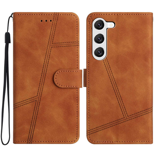 Retro PU Leather Sewing Imprinted Line Decor Phone Shell for Samsung Galaxy S23, Wallet Skin-touch Feeling Phone Cover