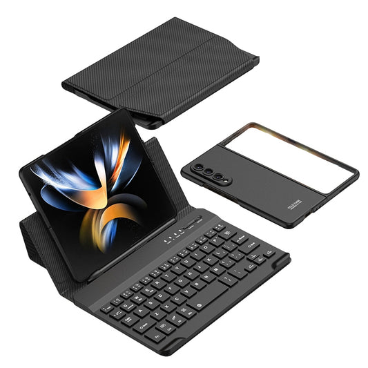GKK For Samsung Galaxy Z Fold4 5G Shockproof Phone Case Bluetooth Keyboard with Magnetic Folding Keyboard Case + Tempered Glass Screen Protector
