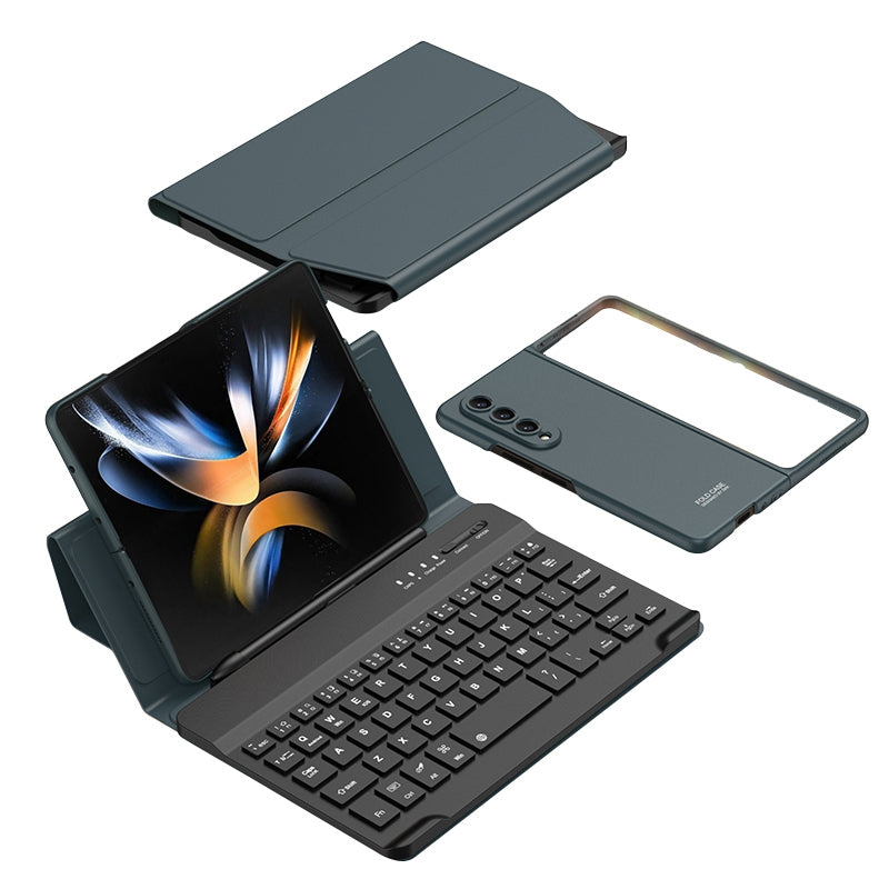 GKK For Samsung Galaxy Z Fold4 5G Shockproof Phone Case Bluetooth Keyboard with Magnetic Folding Keyboard Case + Tempered Glass Screen Protector