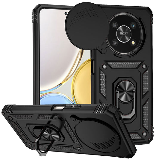 Back Case for Honor X9 4G / 5G, Slide Camera Protector Design Bump Proof PC + TPU Protective Phone Cover with Metal Ring Kickstand