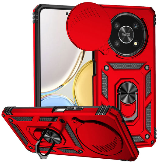 Back Case for Honor X9 4G / 5G, Slide Camera Protector Design Bump Proof PC + TPU Protective Phone Cover with Metal Ring Kickstand