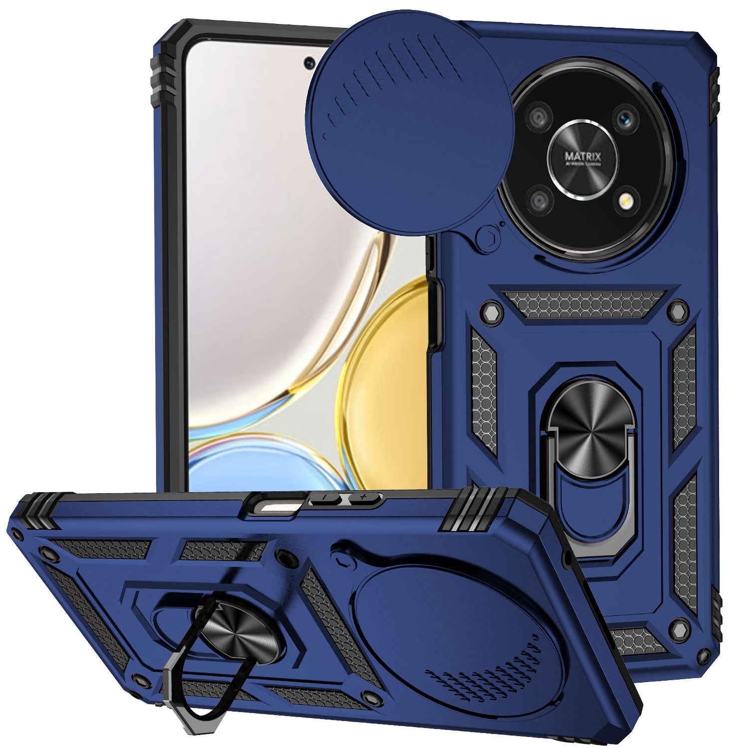 Back Case for Honor X9 4G / 5G, Slide Camera Protector Design Bump Proof PC + TPU Protective Phone Cover with Metal Ring Kickstand