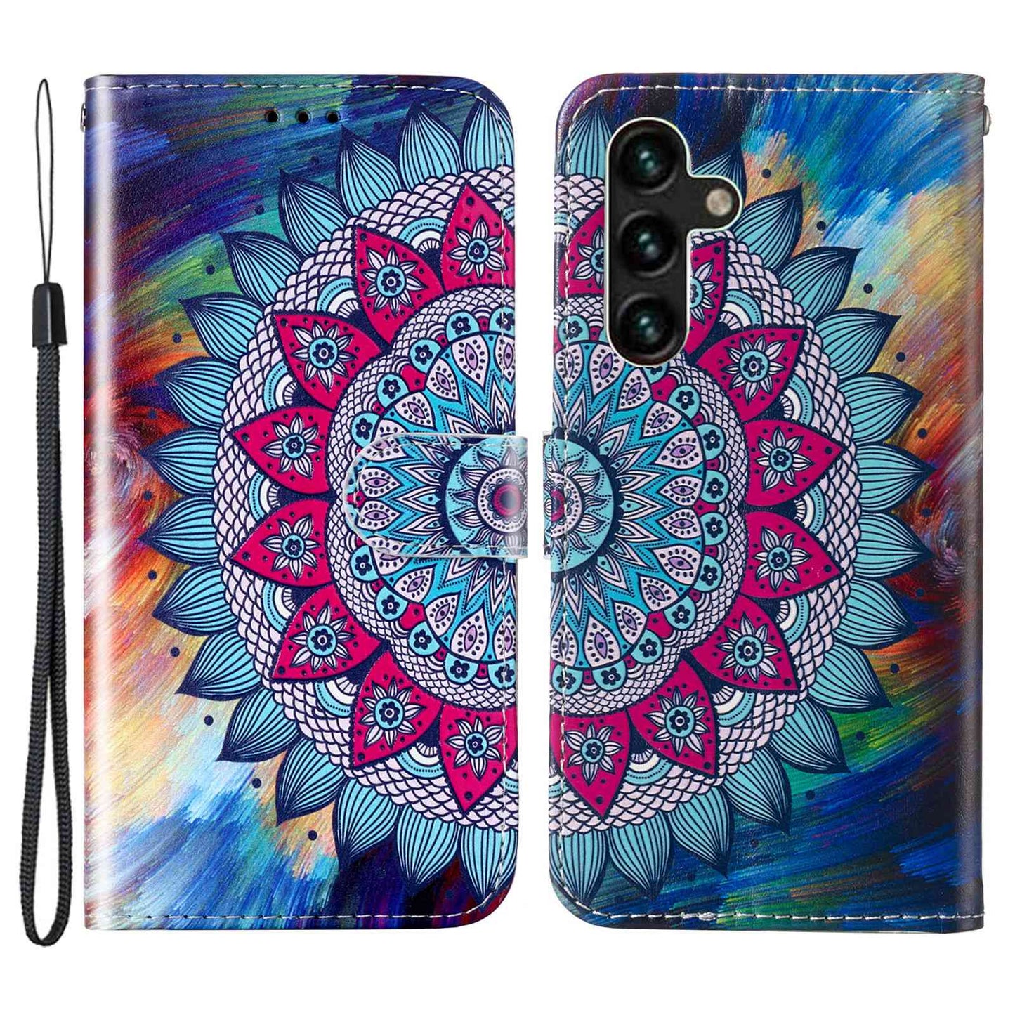 For Samsung Galaxy A04s 4G (164.7 x 76.7 x 9.1 mm) Pattern Embossed Phone Case PU Leather TPU Wallet Case with Stand / Hand Strap