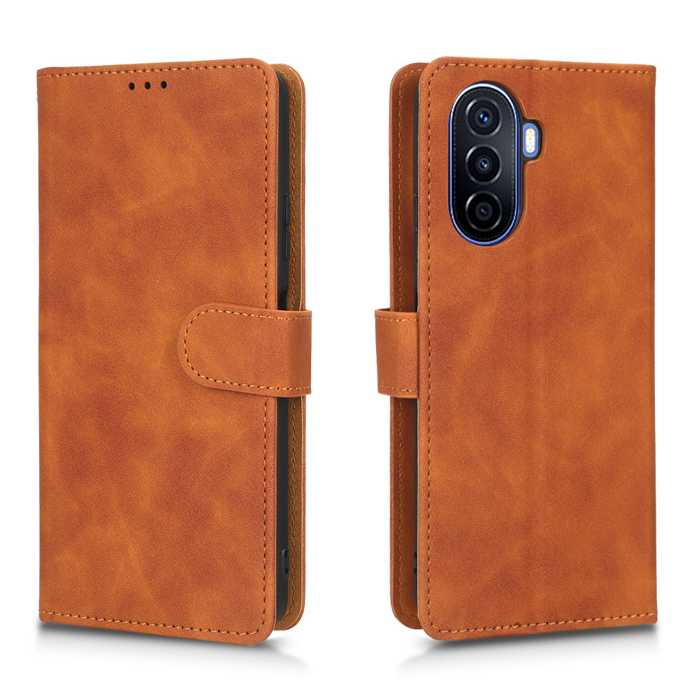 For Huawei nova Y70 4G Skin-touch Feeling Flip Phone Shell Wallet Stand Phone Case Folio PU Leather + TPU Cover