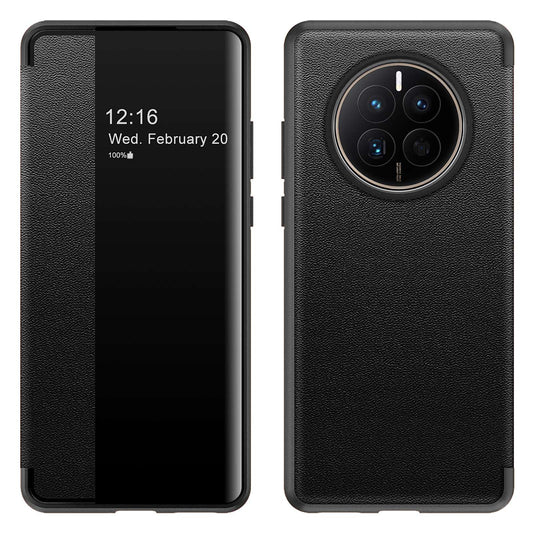 For Huawei Mate 50 4G View Window Design Auto Wake and Sleep Flip Cover PU Leather+TPU+Acrylic Protective Phone Case