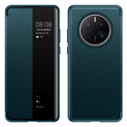 For Huawei Mate 50 Pro 4G View Window Design Auto Wake and Sleep Flip Cover Anti-fall PU Leather+TPU+Acrylic Phone Case