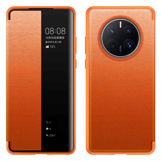 For Huawei Mate 50 Pro 4G View Window Design Auto Wake and Sleep Flip Cover Anti-fall PU Leather+TPU+Acrylic Phone Case