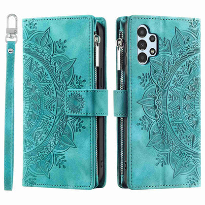 For Samsung Galaxy A13 4G / 5G / A04s 4G (164.7 x 76.7 x 9.1 mm) Mandala Flower Imprinted PU Leather+TPU Phone Cover Stand with Multiple Card Slots Zipper Pocket Wallet Case