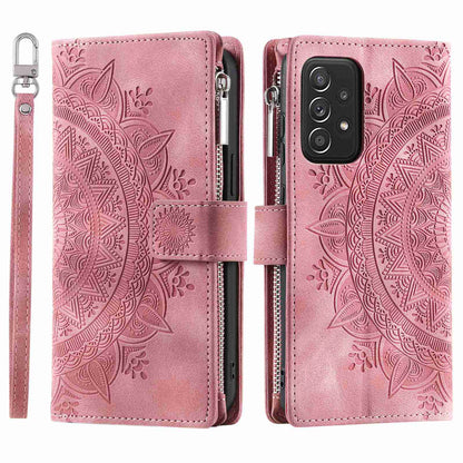 Zipper Pocket Wallet Case for Samsung Galaxy A52 4G / 5G / A52s 5G, Collision-proof Mandala Flower Imprinted PU Leather Stand Cover with Multiple Card Slots