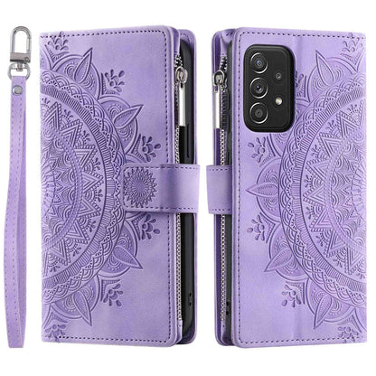 Zipper Pocket Wallet Case for Samsung Galaxy A52 4G / 5G / A52s 5G, Collision-proof Mandala Flower Imprinted PU Leather Stand Cover with Multiple Card Slots