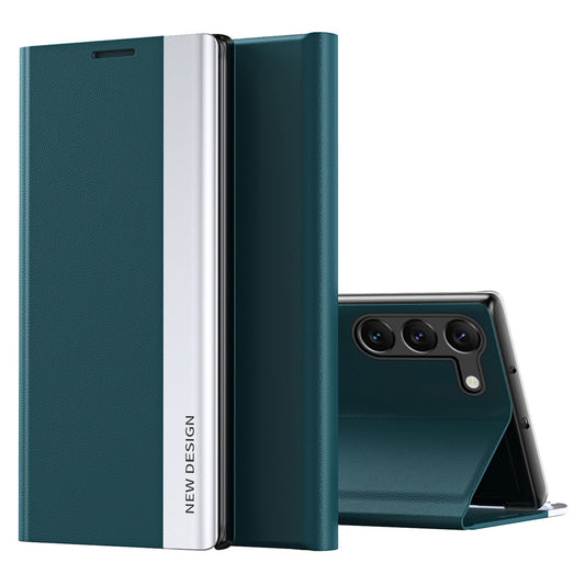 For Samsung Galaxy S23 Electroplating PU Leather Flip Viewing Stand Cover Magnetic Adsorption Phone Case