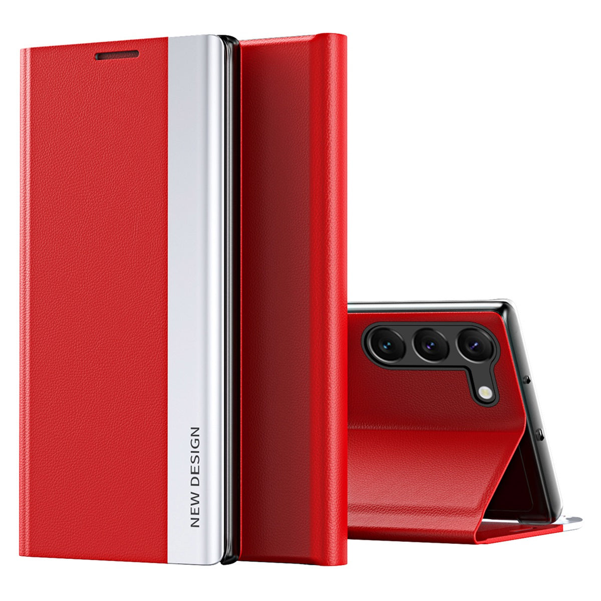 For Samsung Galaxy S23 Electroplating PU Leather Flip Viewing Stand Cover Magnetic Adsorption Phone Case