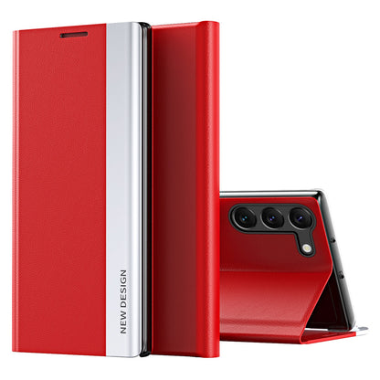 For Samsung Galaxy S23 Electroplating PU Leather Flip Viewing Stand Cover Magnetic Adsorption Phone Case